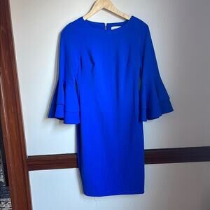 Calvin Klein Royal Blue Ruffle Sleeve Business Casual Dress